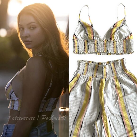 Topshop Striped Smocked Crop Top Bralette and Pants Set ASO Sarah Cameron - Picture 1 of 11
